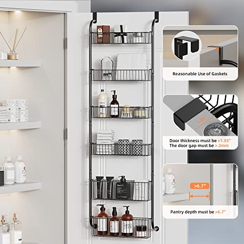 Vivsol 6-Tier Over The Door Pantry Organizer With 4 + 2 Full Baskets, Heavy-Duty Metal Hanging Spice Rack For Pantry Door Organizer Kitchen Organizer Storage, Bathroom Organizer, Closet Storage, Black #TOP1