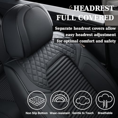Image of Coverado Car Seat Covers Full Set, Leather Seat Covers for Cars, Waterproof Front and Rear Automotive Seat Cover Car Accessories Universal Fit for Most Cars SUV Trucks(Black)