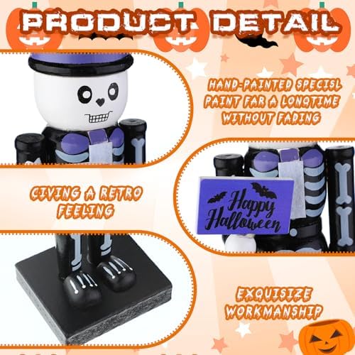 516ZmypRppL._AC_ RattanView 2 Pieces 10 Inch Skeleton Pumpkin Nutcracker Party Wooden Nutcracker Decor Nutcracker Figures for Table Decoration