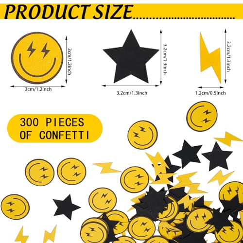 Image of Whaline 300Pcs One Happy Dude Table Confetti Smile Face Lightning Star Shaped Confetti Yellow Black Table Centerpiece for First Birthday Party Decoration
