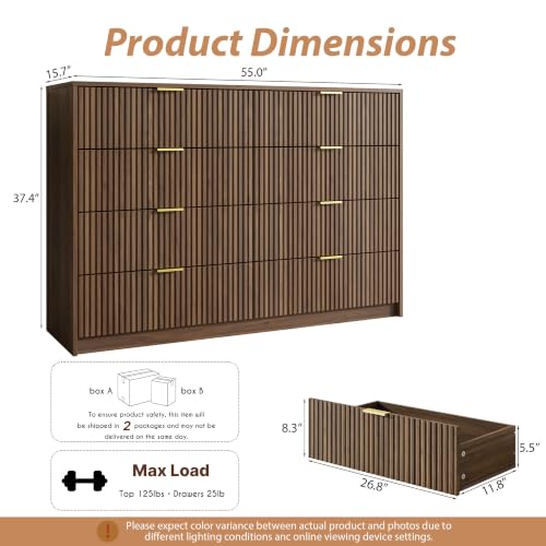 Image of MAISONARIA Dresser for Bedroom, 8 Drawer Double Dresser, Modern Chest of Drawers for Bedroom, Living Room, Entryway and Closet, 55 inch L x 15.7 inch D x 37.4 inch H, Walnut