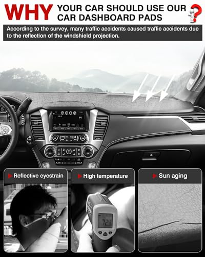Image of Autorder Dashboard Cover Mat for 2015-2020 Chevy Chevrolet Tahoe /Suburban /GMC Yukon Accessories Dash Cover Mat Flannel Sunshade Glare UV Rays Protector (Without Forward Collision Alert /HUD)