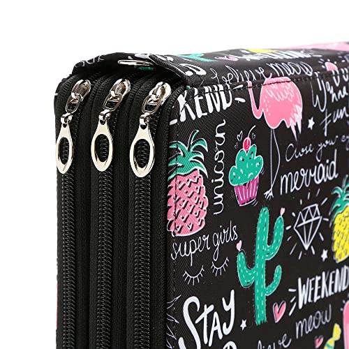 Image of Portable Colored 124 Slots Pencil case Organizer with Printing Pattern for Watercolor Pens or Markers, Pencil Case Organizer for Artist