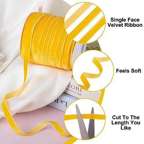 PandaHall 50 Yards Single Face Velvet Ribbon 3/8 Inch 10mm Velvet Ribbon Spool for Gift Wrapping Hair Bow Clip Sewing Wedding Decoration(Yellow) - Image 4