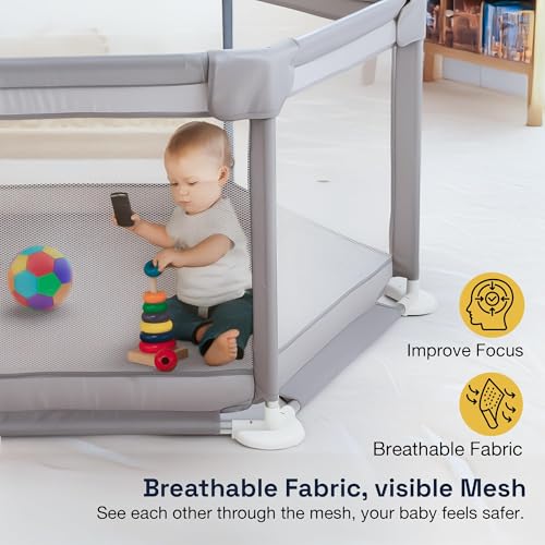 Image of Baybee Neo Kids Playpen for Babies | Baby Play Area Indoor Setup with Hexagon shape for Extra Space | Baby Activity Playards with Zipper Lock & Corner Protection | Outdoor Play Pen for Baby up to 5 Years (Grey)