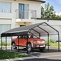 Walsunny Metal Carport 12x20 FT Heavy Duty Carport Canopy with Enhanced Base, Outdoor Car Shelter with Galvanized Steel Roof and Frame Garage for Truck, SUV, Boat, Gray