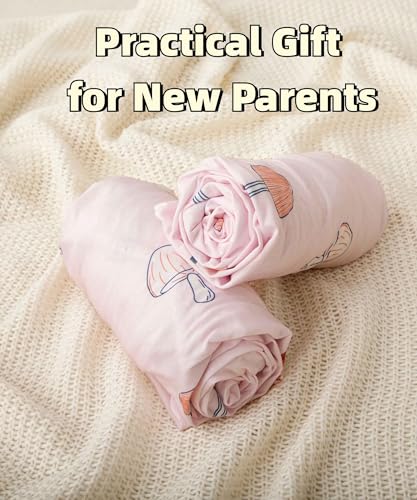 Image of SDY Jersey Mushroom Crib Sheets for Baby Girls,52 inchx28 inchx8,2 Pack,Pink Cute Kawaii Standard Oval /Retangle Crib Mattress Sheets for Toddler,Super Soft Breathable