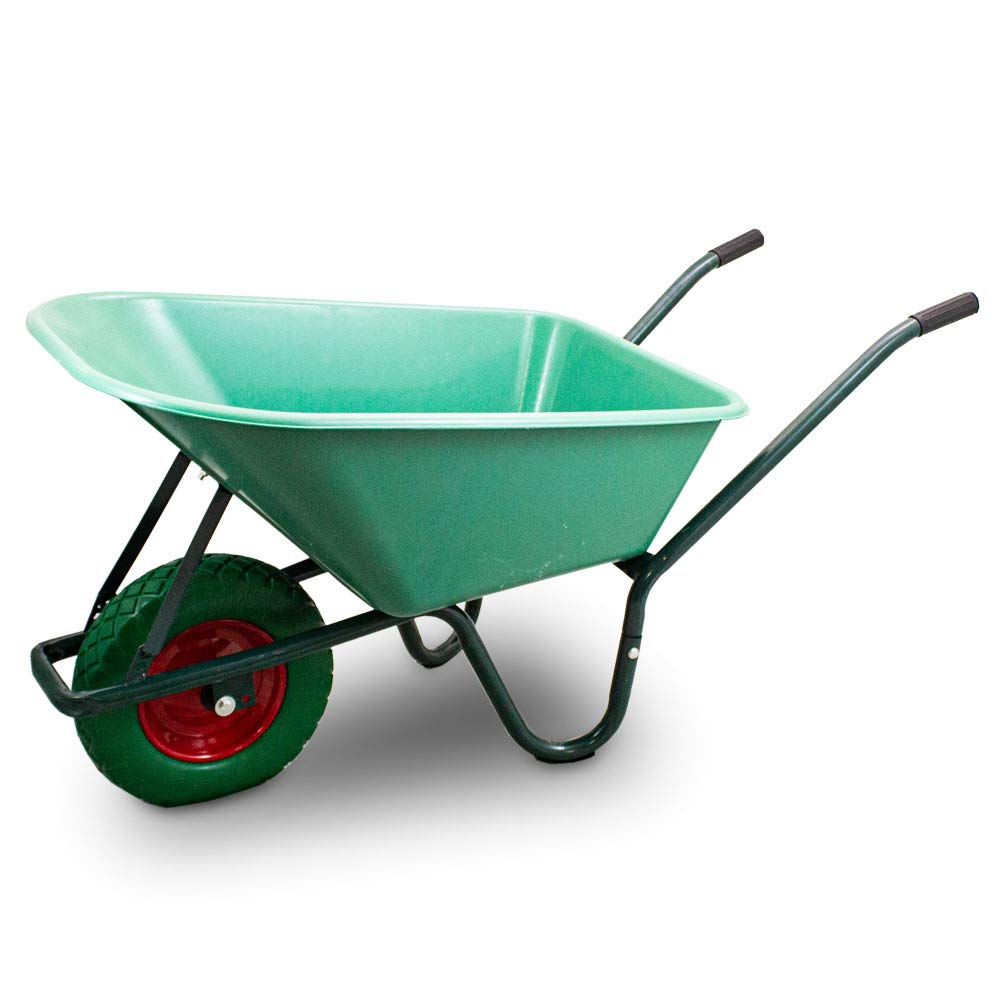 BITUXX Schubkarre 100L Schubkarren Scheibtruhe Schiebkarre Bauschubkarre mit PVC Wanne und PU Rad bis 250kg (Schubkarre mit PVC Mulde und PU Rad Grün)
