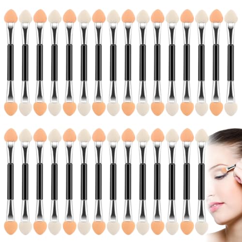 30 Piezas Cepillo de Sombras de Ojos Doble Cara, Pinceles de Sombra de Ojos de Esponja, Aplicador Desechable Dúo para Color de la Cara