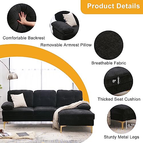 Veryke L Shape Sectional Sofa Couch,85'' Modern Chenille Fabric Sectional Sofa With Metal Legs And Removable Cover For Living Room #TOP2