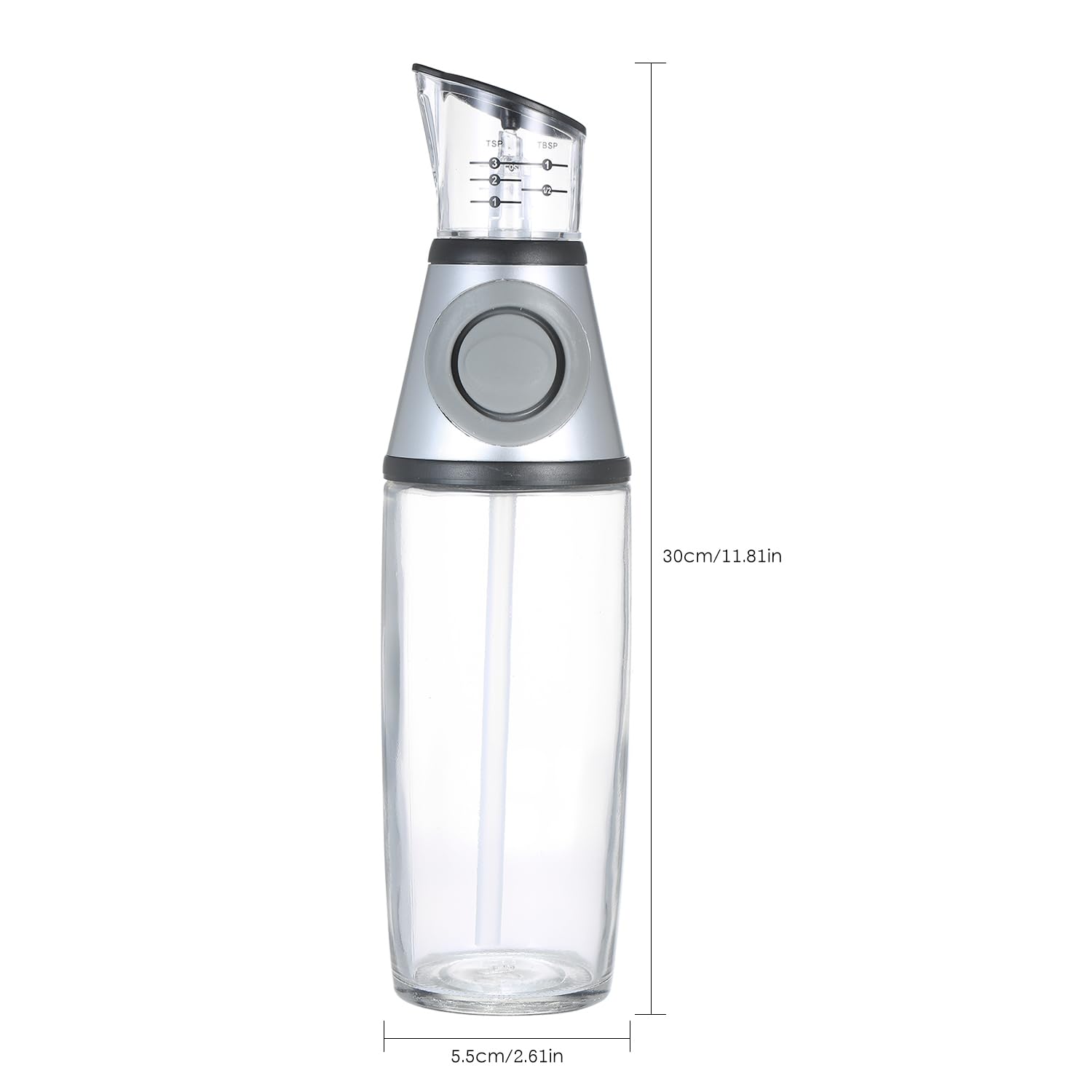 Dispensador de aceite de oliva, botella de vidrio de vinagre, sistema de bombeo de control de porciones, aderezo, vinagre, vertido para cocinar con taza medidora, 500 ml