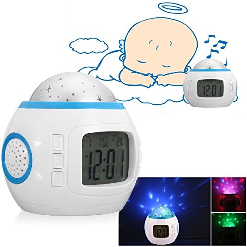 Drillpro Sky Star Night Lighting Lamp,Star Projector-Rotation Light Projection Clock - Music Player with Music Backlight Led Nigh Light Thermometer Calendar for Children Kids Bedroom