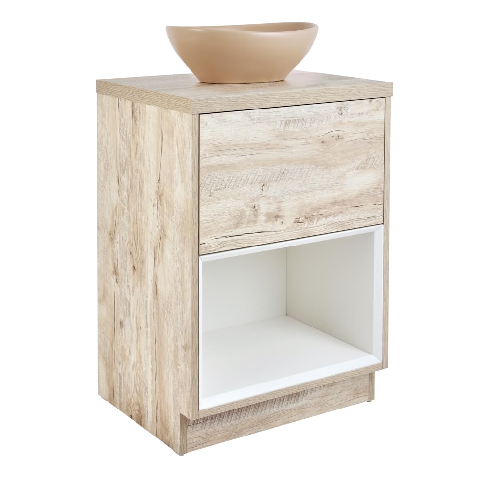 Milano Light Oak Unit / Sand Basin Bexley Light Oak 600Mm Bathroom Vanity Unit Oval Sand Countertop Basin