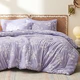 Bedsure Queen Comforter Set - 7 Pieces Floral Lavender Soft Bedding Sets, Queen Bed in a Bag with Botanical Flowers Comforter, Sheets, Pillowcases & Shams