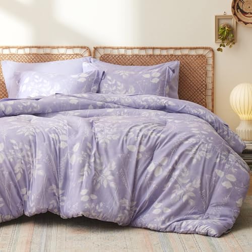 Image of Bedsure Floral Lavender Comforter Set, King Bedding Sets, 7 Piece | Bed in a Bag, Comforters, Bedroom, Reversible, Fluffy, Whisper-Quiet, All-Season, Polyester, Easy Care, Botanical-Chic, OEKO