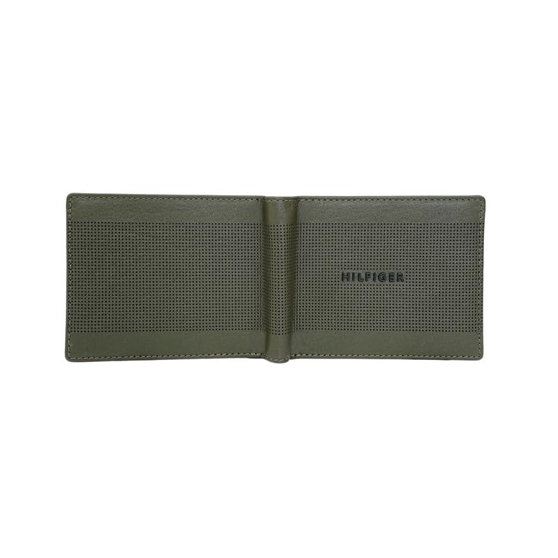 Image of Tommy Hilfiger Men's Benin Global Coin Wallet - Olive | Laser-Etched Leather | Compact Design| Purse for Men | Ideal for Gifting