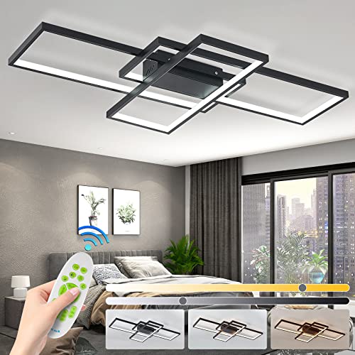 Xemqener Modern Ceiling Light Fixture, Dimmable Led Ceiling Light With Remote, Black Square Acrylic Flush Mount Ceiling Lamps For Bedroom, Living Room, Office, Kitchen, Memory Function (43.3In 80W) #TOP30