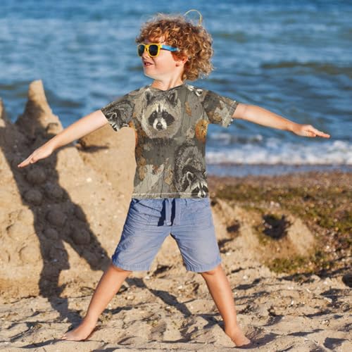 Boys Short Sleeve T-Shirts Pumpkins Raccoons Rashguard Kids Swim Shirts Sun UPF 50+4