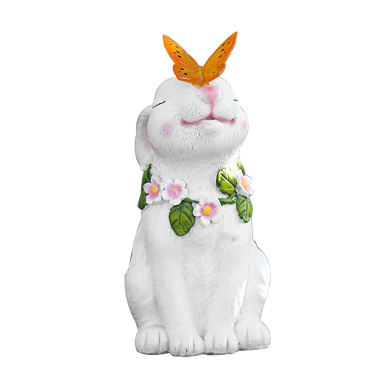 Figurine lapin résine solaire blanche pour baliser une allée sombre avec élégance
