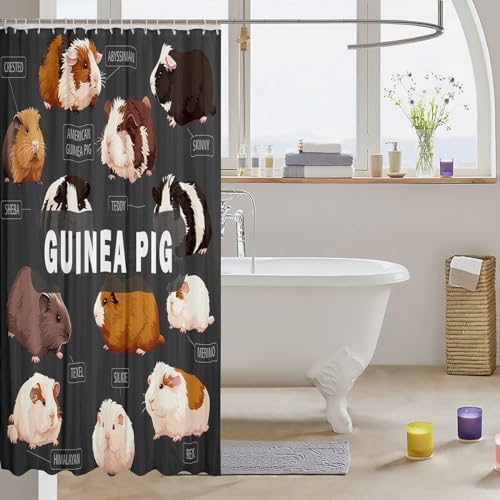 Image of Feelyou Guinea Pig Bathroom Shower Curtain Set for Stalls Bathtubs Cute Cavy Pattern Shower Curtain Cartoon Lovely Pet Bath Curtain Room Decor Animal Theme Waterproof Bathroom Curtains 72x78 Inch