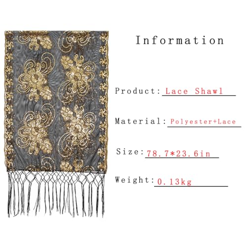 LMVERNA 1920s Sequined Flower Shawl Wraps Fringed Evening Cape Wedding Bridal Shawl Scarf for Evening Dresses Party4