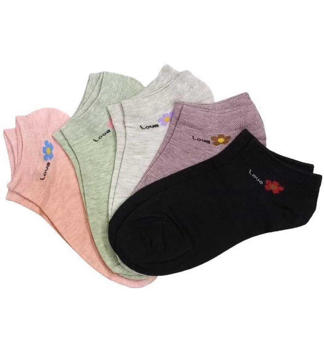 Women's Premium Cotton Cushion Sports Ankle Socks, Pack of 5 Assorted Colors-image-34
