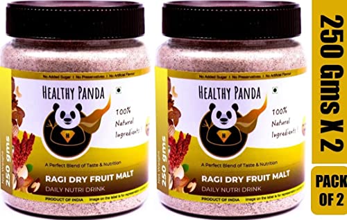 Image of HEALTHY PANDA Organic Sprouted Ragi Dry Fruit Malt & Sprouted Millet Mix - 250g x 2 Pack (500g) | Nutritious Ragi Drink Healthy Superfood Blend for Energy & Wellness