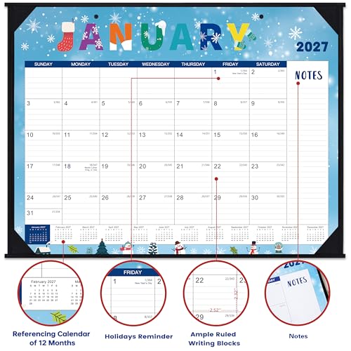 Image of 2027 Desk Calendar - Large Desk Calendar 2027, 22 inch x 17 inch, Jan. 2027 - Dec. 2027, Desk Calendars Large, 12 Months, Corner Protectors, Hanging Holes, Notes - 12 Themes