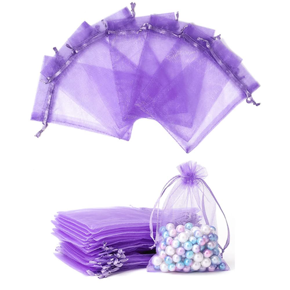 100 Sacchetti In Organza Trasparente Per Bomboniere – 8x10 Cm – Con Stampa In Rattan E Finti Perline – Ideali Per Matrimoni E Festeggiamenti - 4