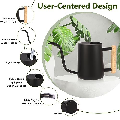 Image of GUKJOB Plant Watering Can,35oz Metal Watering Can,Stainless Steel Indoor Plants with Long Curved Spout,Small Bonsai Outdoor Garden Modern Decorative(Black)