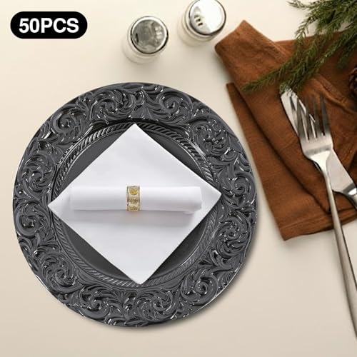 50 platos cargadores reutilizables redondos de plástico de 13 pulgadas miniatura 4
