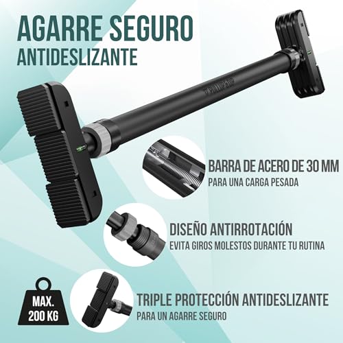 PULLUP & DIP - Marco de la puerta sin tornillos ni taladros Marco de la puerta telescópica extra segura con capacidad de carga de hasta 200 Kg. Barra antideslizant - Imagen 4