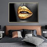 NCHEOI Home Decors Wall Paintings Woman Golden Lips Leinwand Wandkunst Moderne Poster Drucke für Interior Home Wandbilder 30x40cm Rahmenlos