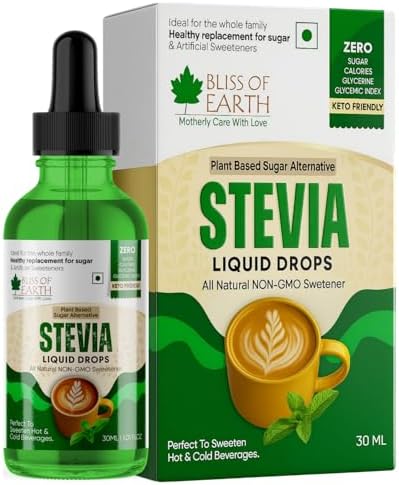 Bliss of Earth Stevia Liquid Drops Sugar free Zero Calorie Diabetic and Keto Friendly Sugar Substitute Glycerin Free 99.8% REB Glass Bottle Pack 30ml