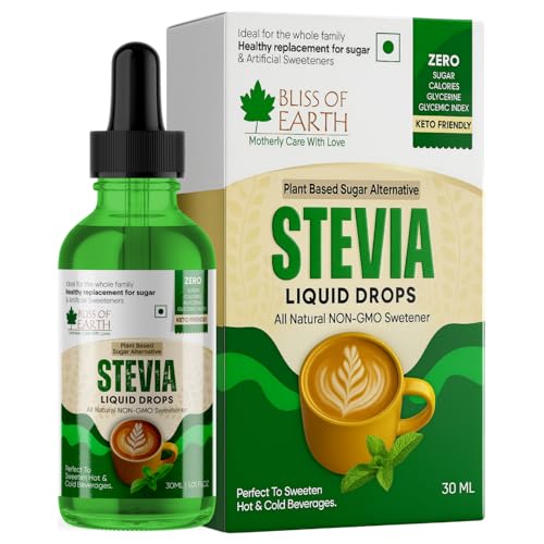 Bliss of Earth Pure Stevia Sweetener Liquid Drops, Natural Sugarfree Diet Sugar For Diabetics & Keto Diet, Glycerine Free & Zero Glycemic Index, 30ml