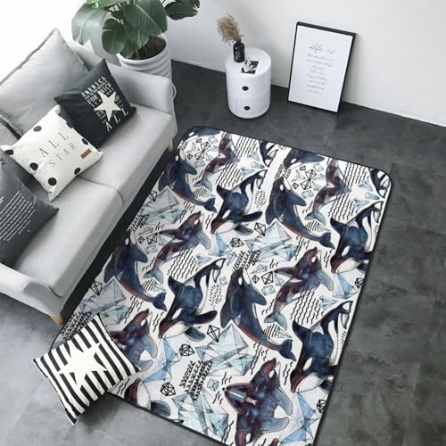 Tapis imprimé épaulard grand salon table basse lit balcon - 5