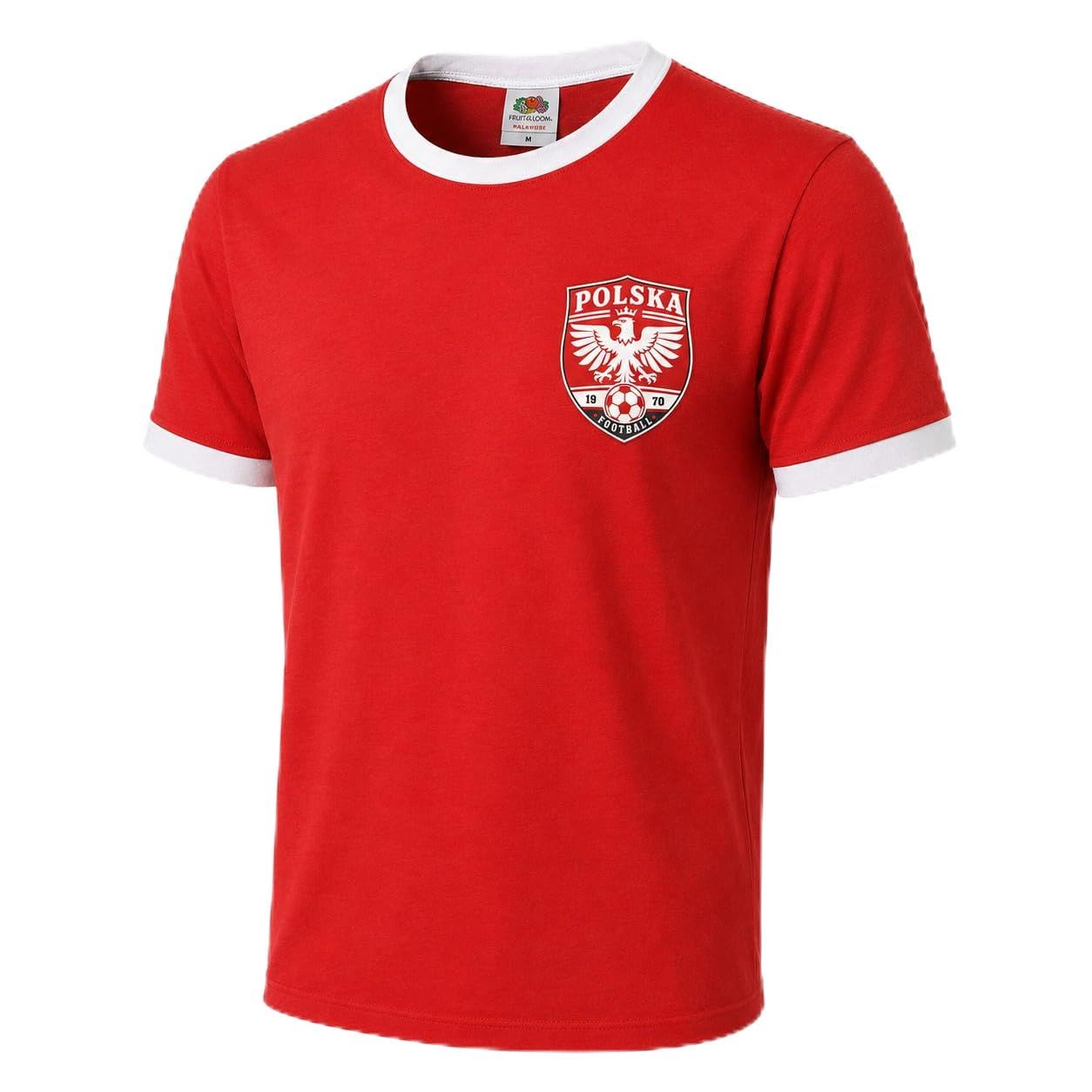 Galaxy Tees Poland-Inspired Ringer T-Shirt, Vintage Football Fan Tee (UK, Alpha, XXL, Regular, Regular, Red/White)