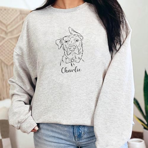 Noni Personalized Portrait Hoodie or Sweatshirt with Dog Cat Photo, Custom Sweatshirt with Drawing and Name, Unique Gift for Dog Mom Dad, Animal Lover Birthday 43