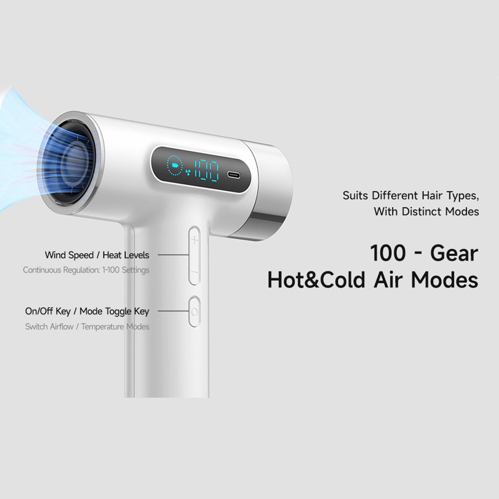 Kabelloser Haartrockner Akku Fön 300W Hochgeschwindigkeit kalter heißer Wind USB wiederaufladbarer Reisefön für Studenten Schlafsaal Reisen