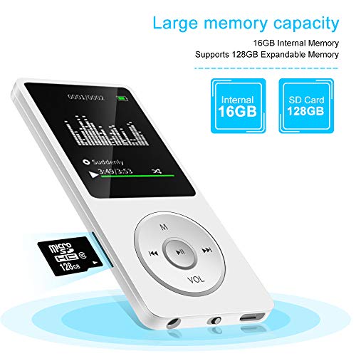 Aigital MP3 Player,16GB Portable MP3/MP4 Music Player HiFi Lossless Sound with Built-in Speaker, Voice Recorder, Photo Viewer, Video Player and the Games,Support up to 128GB TF Card(Include Earphones)
