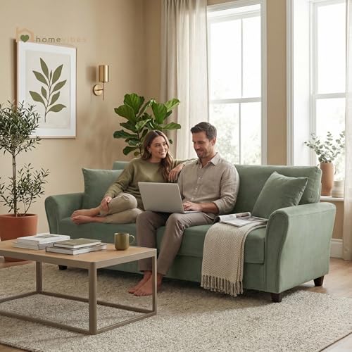 Image of 3 Seater lceola Premium Fabric Sofa |Stylish and Comfortable Living Room Furniture| Heavy Quality Sofa and Builtin| Throne of Comfort (Frosty Green, 3 Seater)