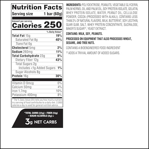 Image of Atkins Chocolate Peanut Butter Protein Meal Bar, High Fiber, 16g Protein, Low Sugar, 3g Net Carb, Low Carb, Keto Friendly, 12 Count