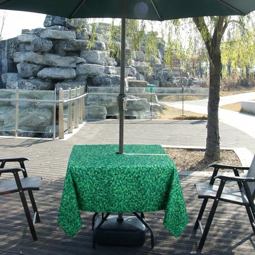 Image of EHouseHome Outdoor Indoor 60inch SquareTablecloth with Umbrella Hole and Zipper, Waterproof Zippered Patio Table Cloths, Spring /Summer Table Covers for Backyard Circular Table /BBQs /Picnic