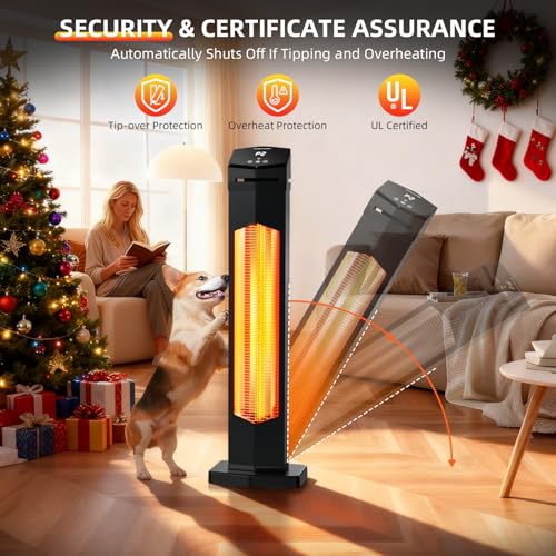 1500W Electric Patio Heater, 36inch Infrared Heater with Remote, IPX5 Waterproof Infrared Tower Space Heater, 2 Heat Levels, 12H Timers, Tip-Over & Overheat Protection for Garage, Indoor, Home - Image 5