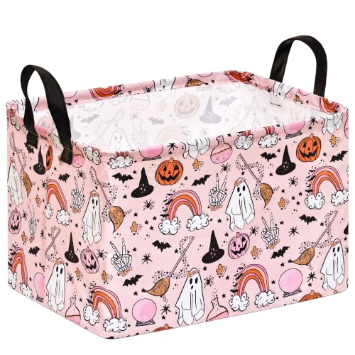 Image of Gost Pattern Halloween Storage Basket Shelf Basket Storage Bin, Nursery Basket Organizer Box for With Handles for Room Deco