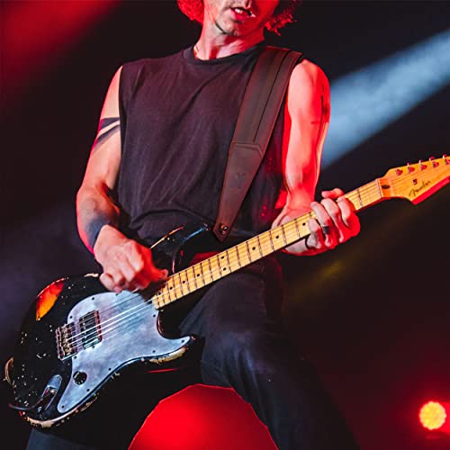 Nefelibata 3" Guitar Strap, Full Grain Leather, With Foam Padding And Cable Storage Loop, For Bass, Electric And Acoustic Guitars（Dark Brown） #TOP2