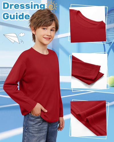 Image of 4 Pack Boys Long Sleeve Waffle Shirts | School Sweaters for Boys, Waffle Knit Thermal Shirts, Crewneck Thermal Casual Tops, Fall, Winter, Kids Clothes for 5-14 Y