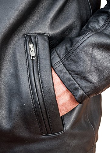 Men's Mid Length Classic Warm Black Leather Jacket3