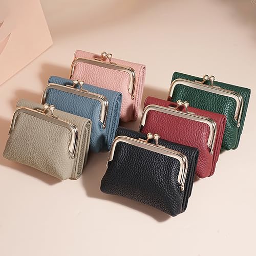 Compact Women's Wallet with Kiss Lock Coin Pocket and Clear Window Short Purse Card Holder for Daily Use2