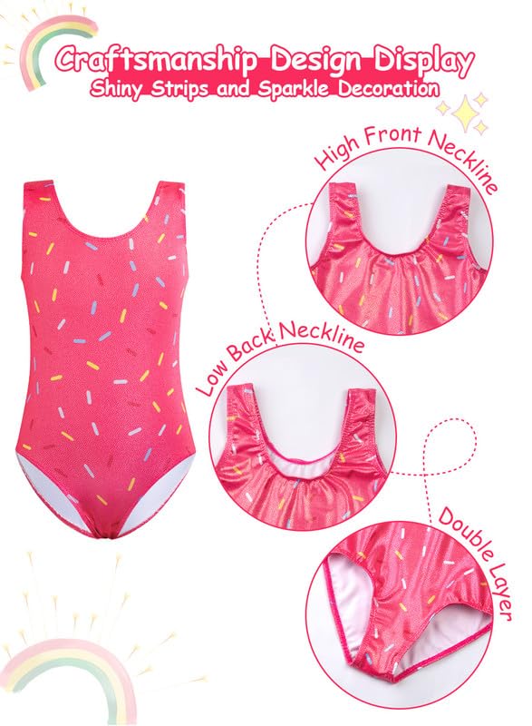 XiaoMoSha Set di body da ginnastica da bambina, 3 pezzi, senza maniche, con pantaloncini e fascia per capelli, colore sfumato scintillante, per danza classica, ginnastica, per bambini dai 3 ai 12 anni